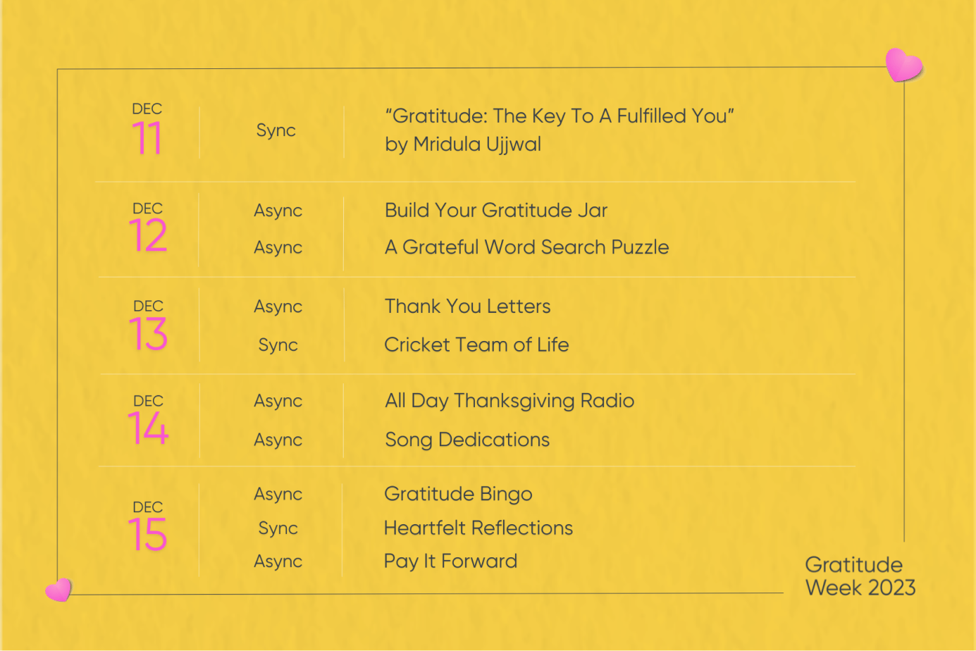 Dec 8 Announcement - Gratitude Week Schedule