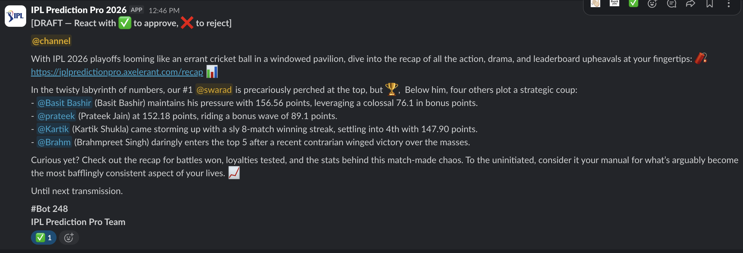 Human in the loop approval for IPL Predicttion Pro
