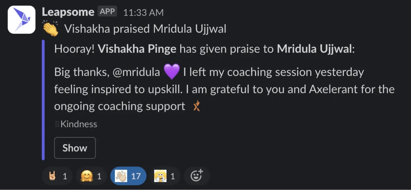 Axelerant team member recognizing Mridula_s session