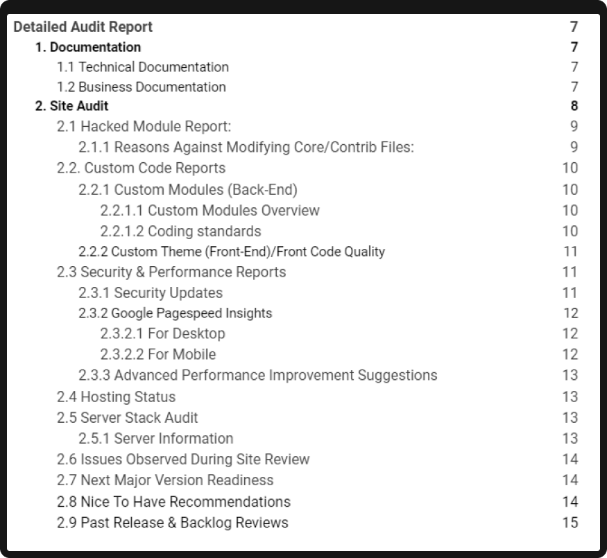 Detailed web platform audit report
