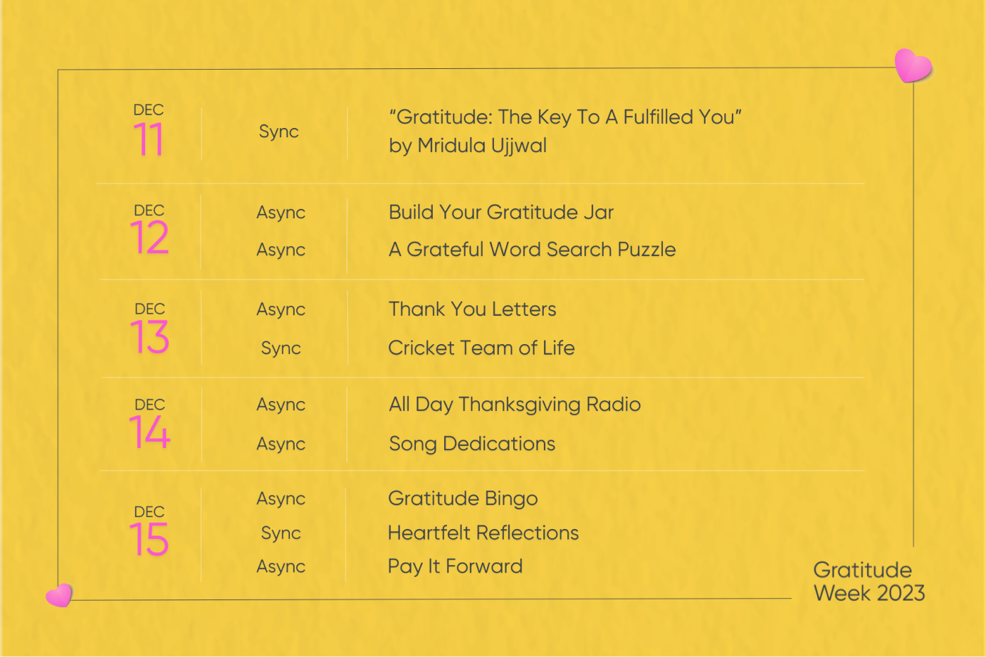 Dec 8 Announcement - Gratitude Week Schedule