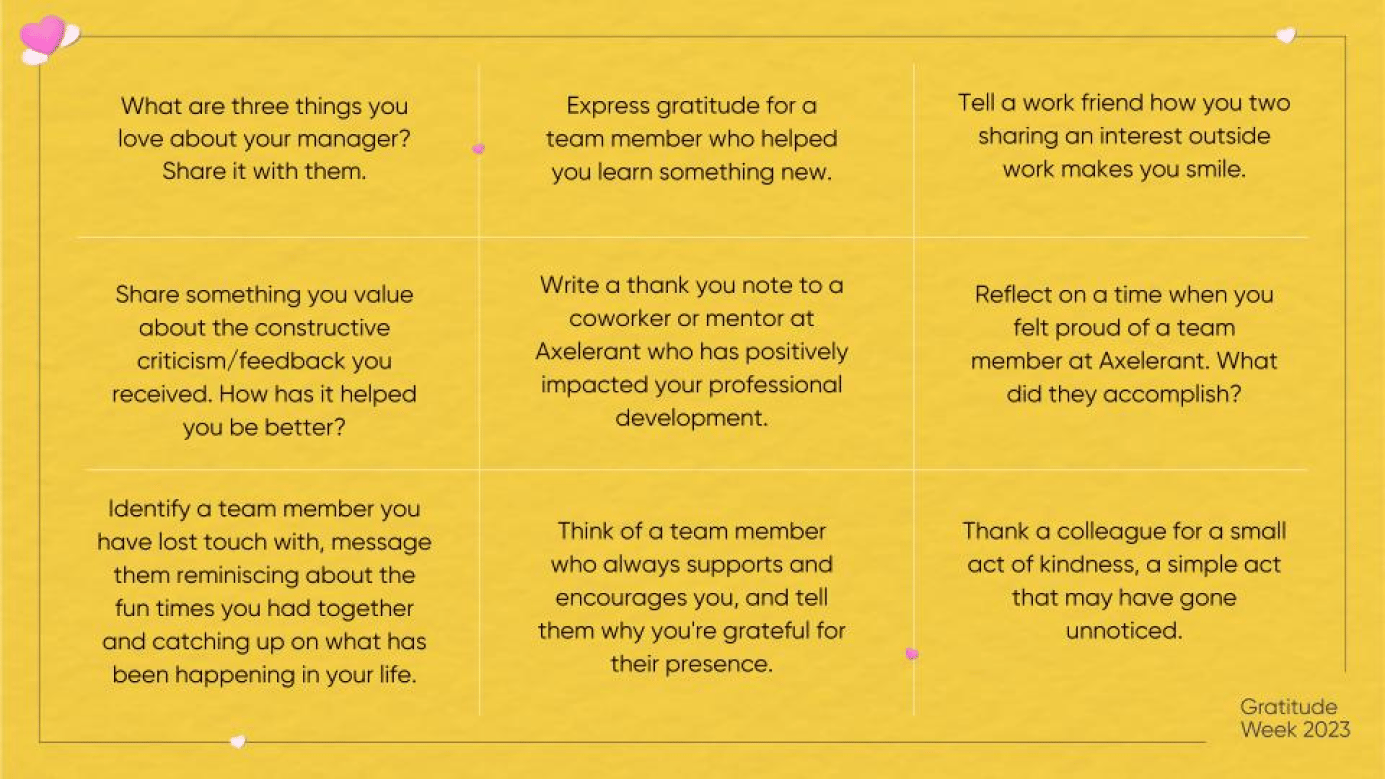 Gratitude Week BINGO card