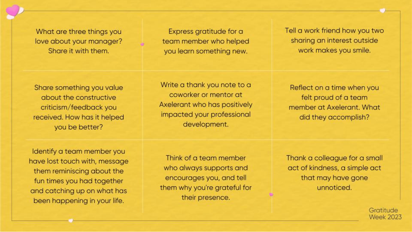 Gratitude Week BINGO card