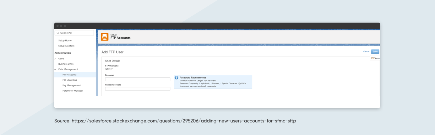 Window For Configuring New FTP Users