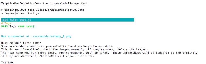 Baseline screenshot in visual regression testing