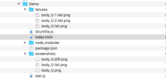 Failure screenshots in visual regression testing