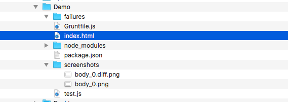 Failure folder for visual regression testing
