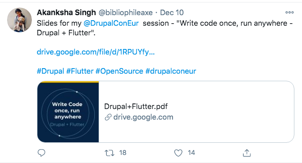 Axelerant at DrupalCon Europe 2020, a wrap-up A tweet from Akansha about her session at DrupalCon Europe 2020